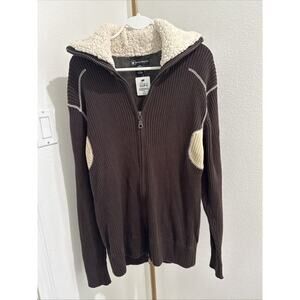 Bachrach Sweater Heavyweight Brown Patches Zipper Mens NWT Sz‎ Large